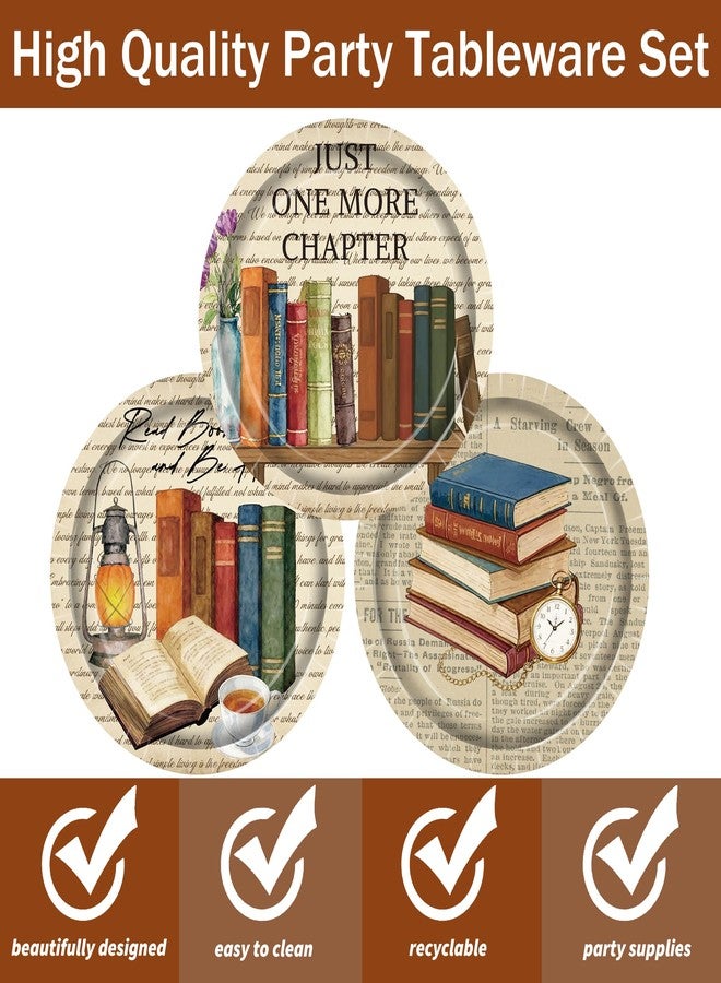 umoni Book Theme Party Plates Vintage Books Birthday Party Supplies 48Pcs Reading Disposable Paper Plates Retro Reading Books Tableware for Library Book Lovers Party Table Decor - Image 5