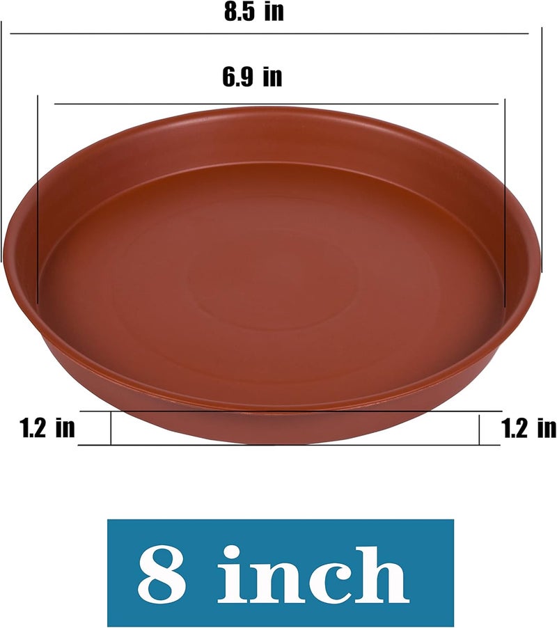Bleuhome 6 Pack of 8 inch Plant Saucer, Heavy Duty Plastic Plant Drip Trays 8" Round, Plant Dishes Saucer, Flower Plant Trays for Indoors, Plate for Planter 7"/8"/9" (8inch, Terracotta) - Image 2