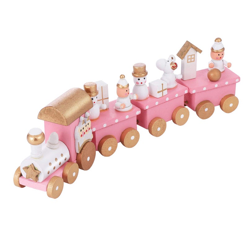 NUOBESTY Christmas Tree Train Decorations Pink Wooden Train Set Mini Christmas Table Top Ornament Crafts Holiday Present - Image 3