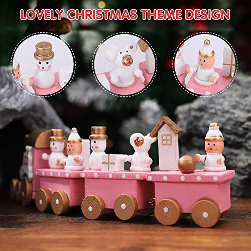 NUOBESTY Christmas Tree Train Decorations Pink Wooden Train Set Mini Christmas Table Top Ornament Crafts Holiday Present - Image 5