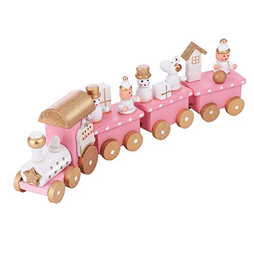 NUOBESTY Christmas Tree Train Decorations Pink Wooden Train Set Mini Christmas Table Top Ornament Crafts Holiday Present - Image 1