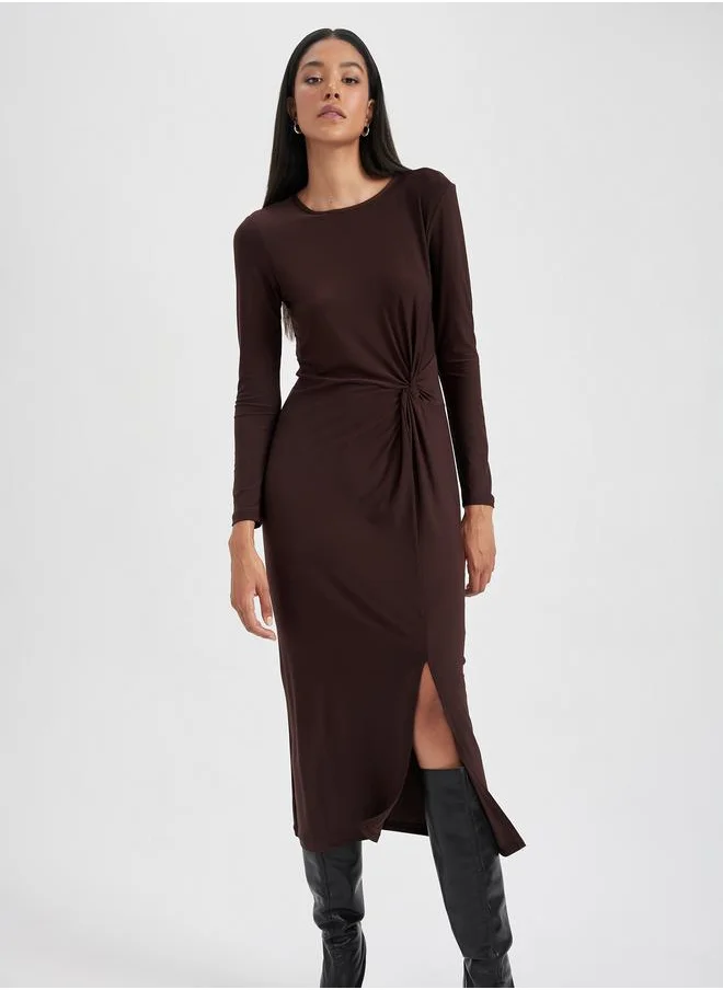 DeFacto Solid Knot Front Detail Midi Dress with Split Hem by Styli