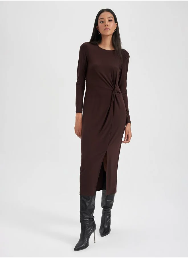 DeFacto Solid Knot Front Detail Midi Dress with Split Hem by Styli
