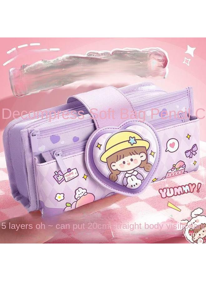 Bluejw 2025 New High-value Multi-functional Large-capacity Pencil Case Female Primary School Stationery Box Soft Bag Multi-layer Pen Case Wholesale - Image 4