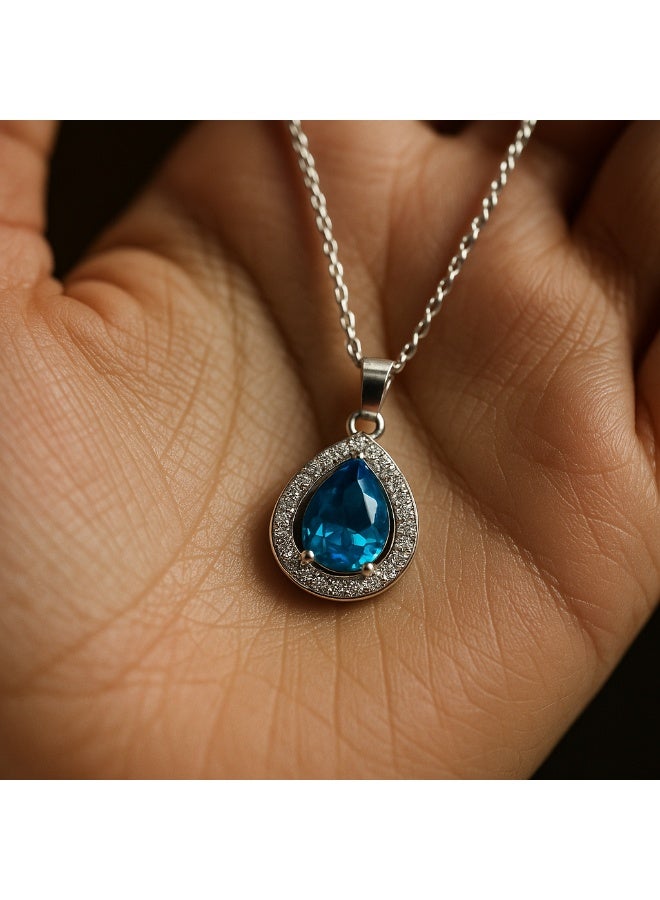 ثري دايموندز سلسلة حريمي مطلية بلاتين وروديوم بدلاية قطرة بحجر زيركون أزرق – تصميم فخم ولمّاع - Image 4