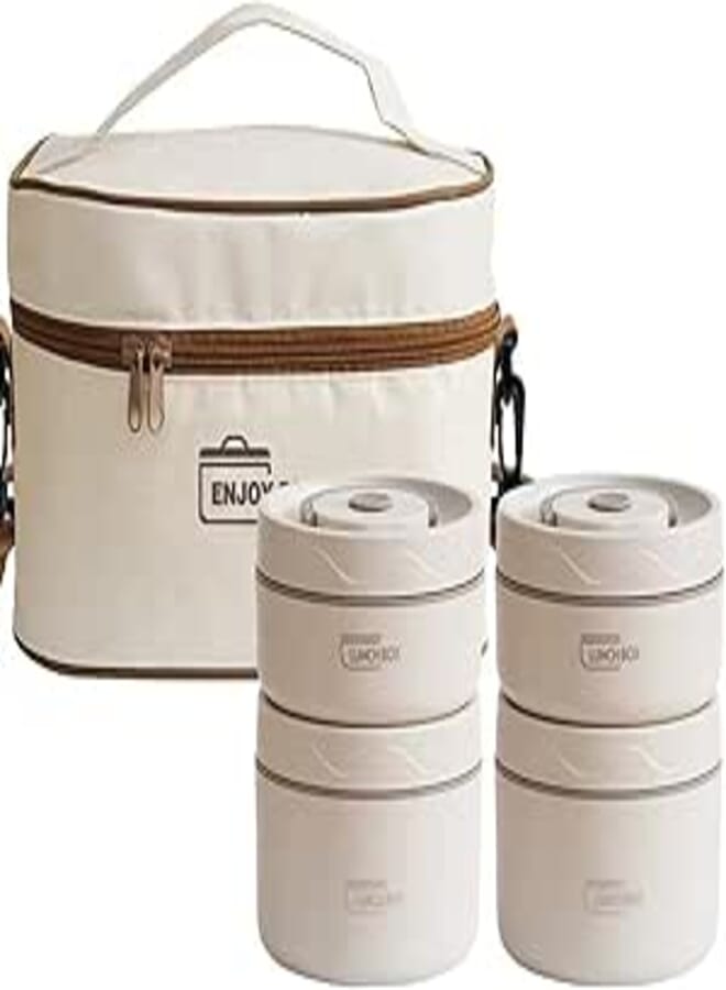 Microwavable Thermal Lunch Box, Portable Insulated Lunch Containers With Bag, Leakproof Stackable Stainless Steel Food Container For Adults, Kids, Set of 4 Tier Insulated Bento Boxes