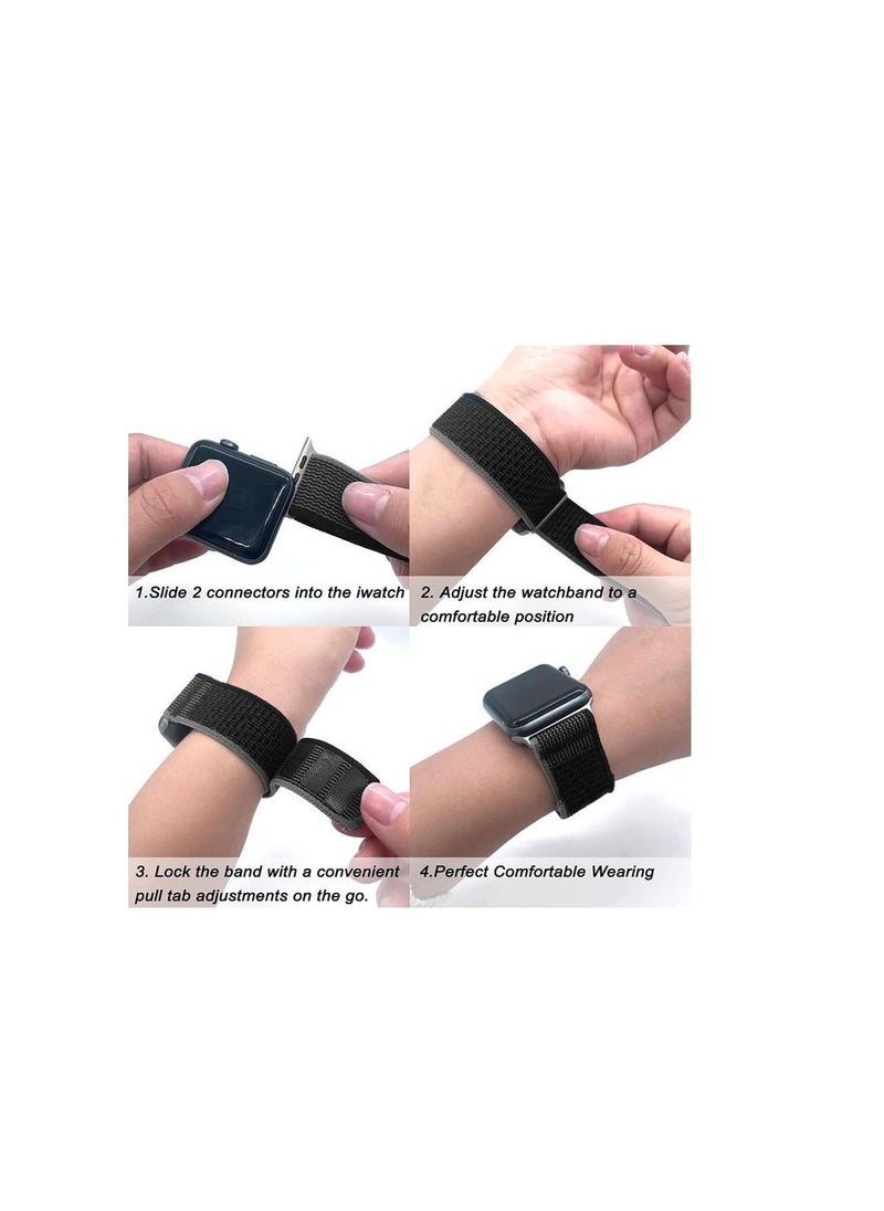 Generic - Trail Loop Band Compatible With Apple Watch 44/42mm, Nylon Sport Strap Compatible With IWatch Series SE Gray Black - Image 1