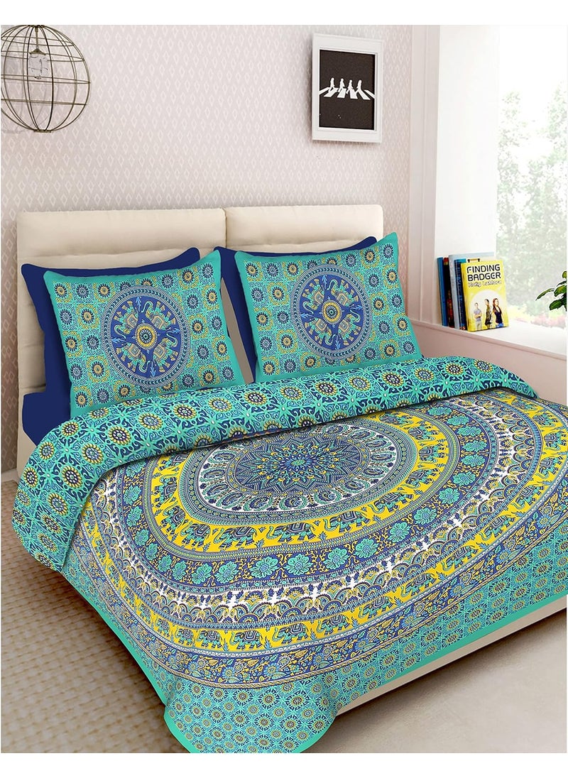 Queenie Queenie Brand Jaipuri Traditional Fantasy Printed 144 TC 100 Cotton Double Bedsheet With 2 Pillow CoversMulticolour  - Image 5