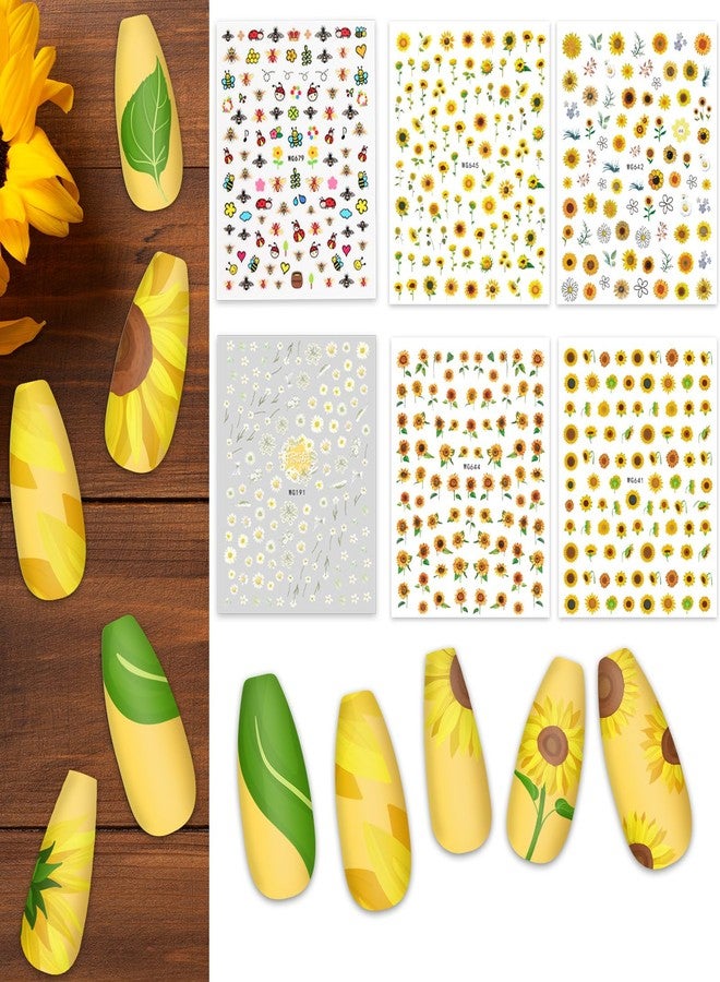 Whaline 18 Sheets Floral Butterfly Nail Art Stickers Daisy Flower Blossom Sunflower Bee Assorted Colorful Decorative Self-Adhesive Nail Decals for Spring Summer DIY Manicure Party Decor - Image 4