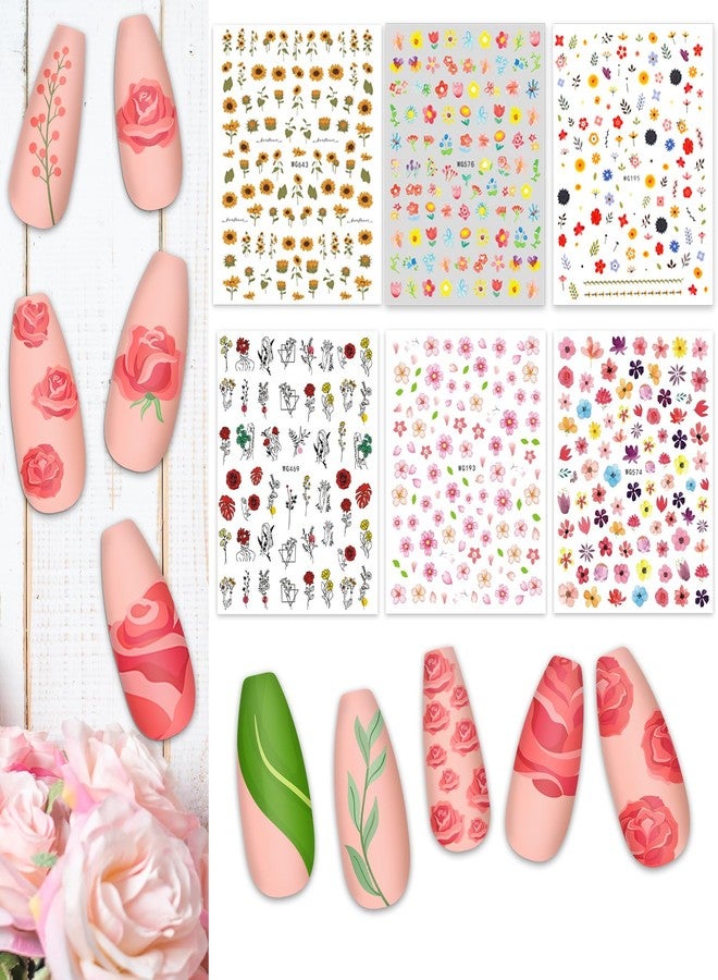 Whaline 18 Sheets Floral Butterfly Nail Art Stickers Daisy Flower Blossom Sunflower Bee Assorted Colorful Decorative Self-Adhesive Nail Decals for Spring Summer DIY Manicure Party Decor - Image 3