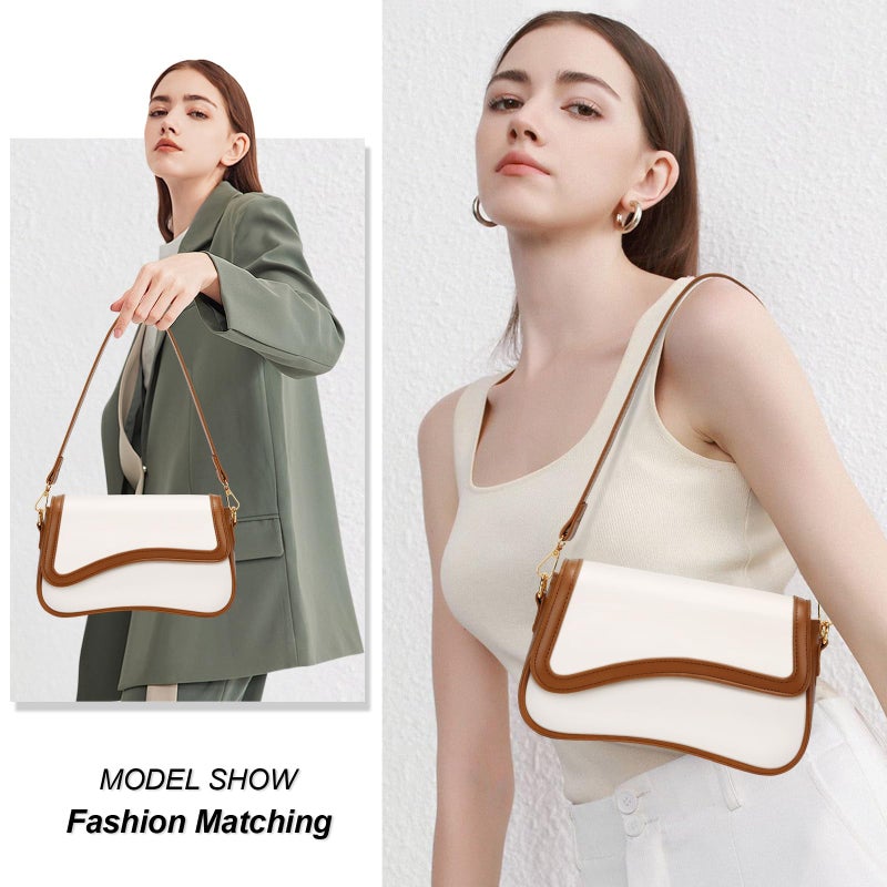 KKXIU Shoulder Bag for Women Small Clutch Purses Cute Hobo Handbag Trendy Underarm Bag-Beige and Brown - Image 2