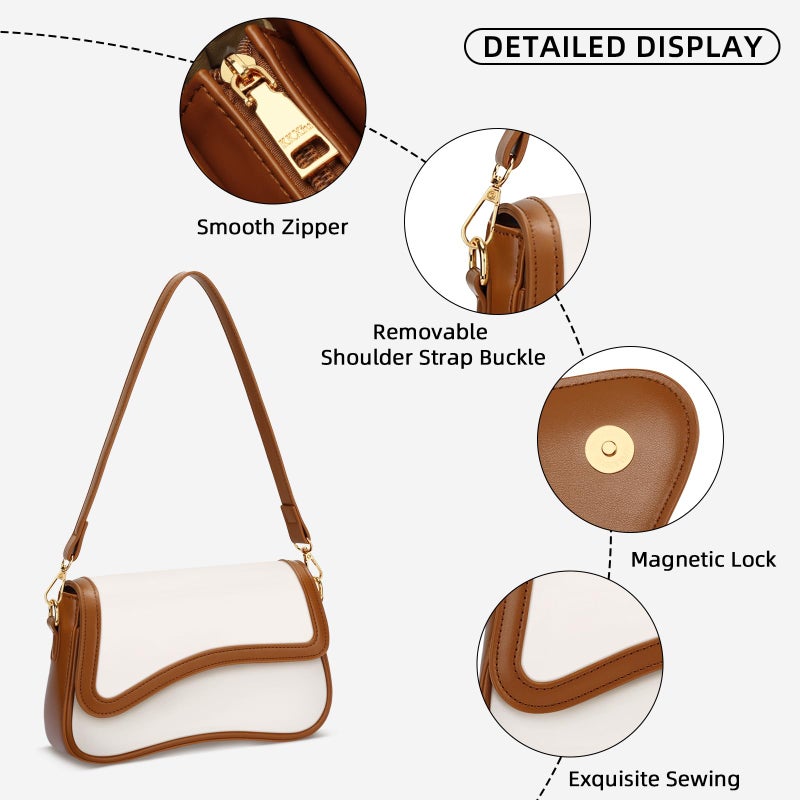 KKXIU Shoulder Bag for Women Small Clutch Purses Cute Hobo Handbag Trendy Underarm Bag-Beige and Brown - Image 3