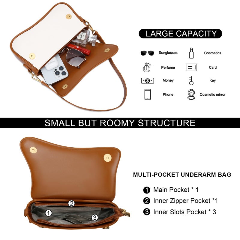 KKXIU Shoulder Bag for Women Small Clutch Purses Cute Hobo Handbag Trendy Underarm Bag-Beige and Brown - Image 4