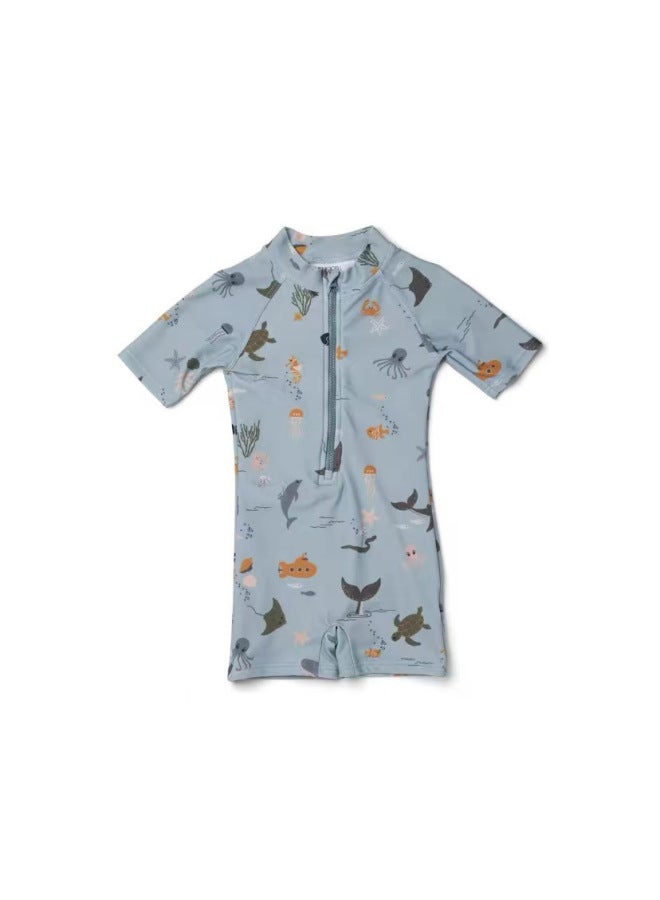 Loquat Children's Ins Seaside Vacation One-Piece Swimsuit Boys And Girls Baby Cartoon Swimsuit Baby Sun Protection Quick-Drying Swimsuit-Color:Blue Ocean Swimsuit- - Image 1