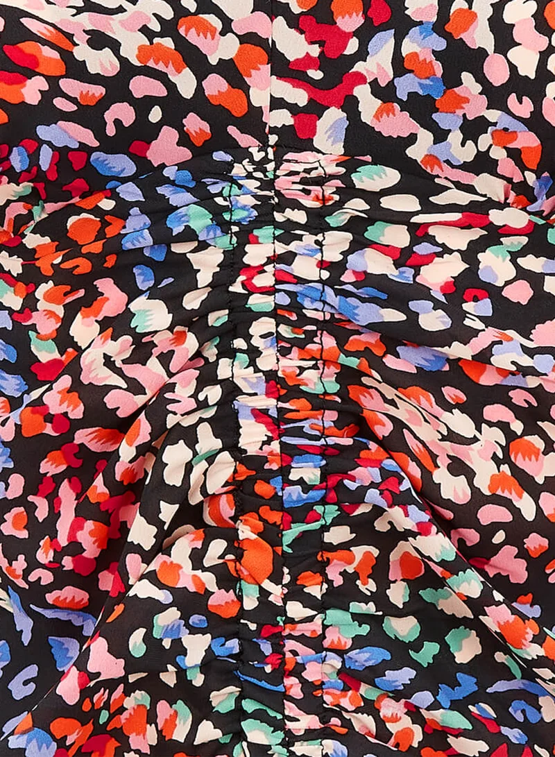 Multicoloured Animal Ruche Midi Dress