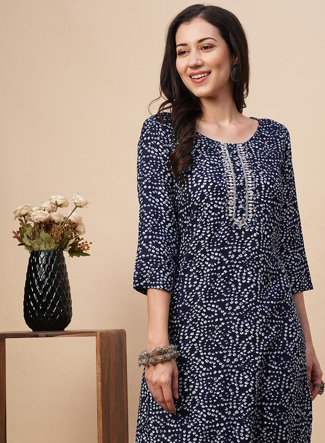 Globus Blue Bandhani Print Straight Kurta - Image 5