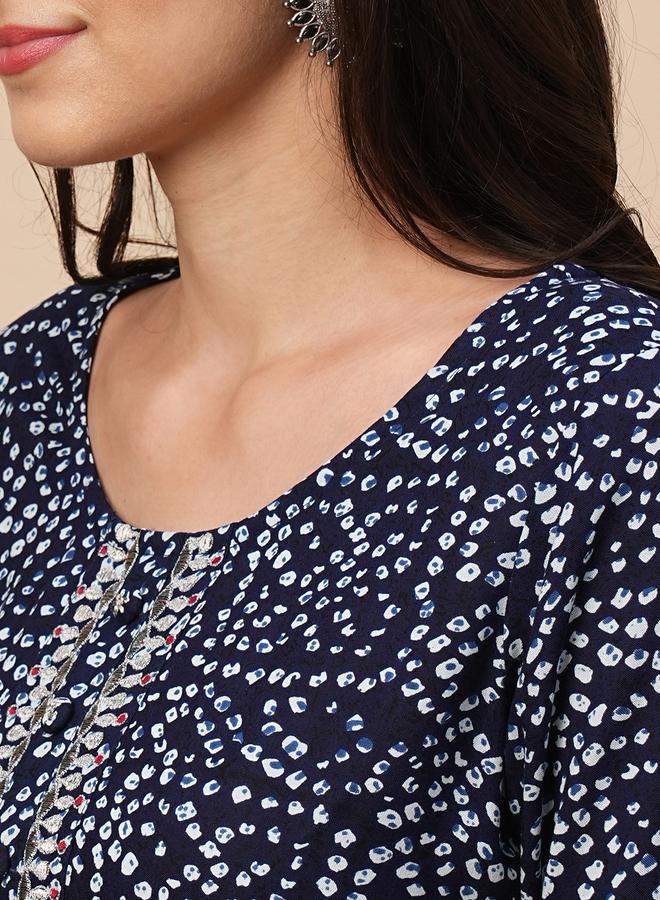 Globus Blue Bandhani Print Straight Kurta - Image 4