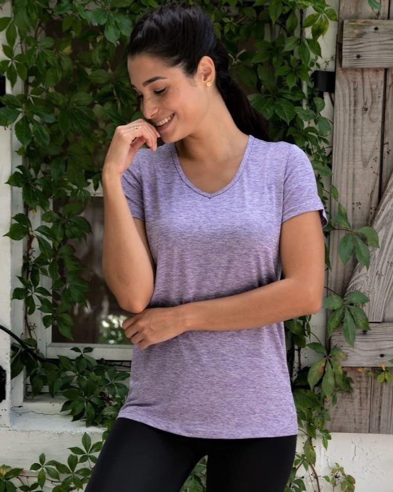 REALESSENTIALS Real Essentials 5 Pack: Women's Dry Fit Short Sleeve V Neck Workout Top - Fitness Pilates Gym Athletic Yoga T-Shirt (Plus Available), Set 1, S - Image 5