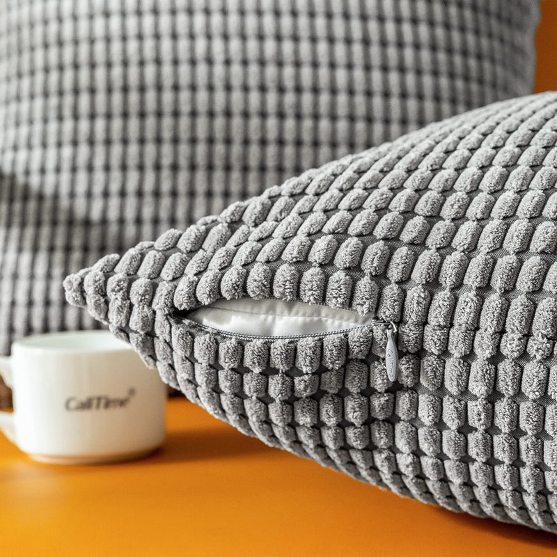 CaliTime Throw Pillow Covers Pack of 2 Comfy Corduroy Corn Striped Waffle Decorative Cushion Cases for Couch Sofa Bed Farmhouse 26 X 26 Inches Medium Grey - Image 5