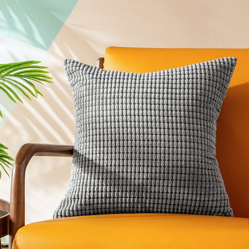 CaliTime Throw Pillow Covers Pack of 2 Comfy Corduroy Corn Striped Waffle Decorative Cushion Cases for Couch Sofa Bed Farmhouse 26 X 26 Inches Medium Grey - Image 3