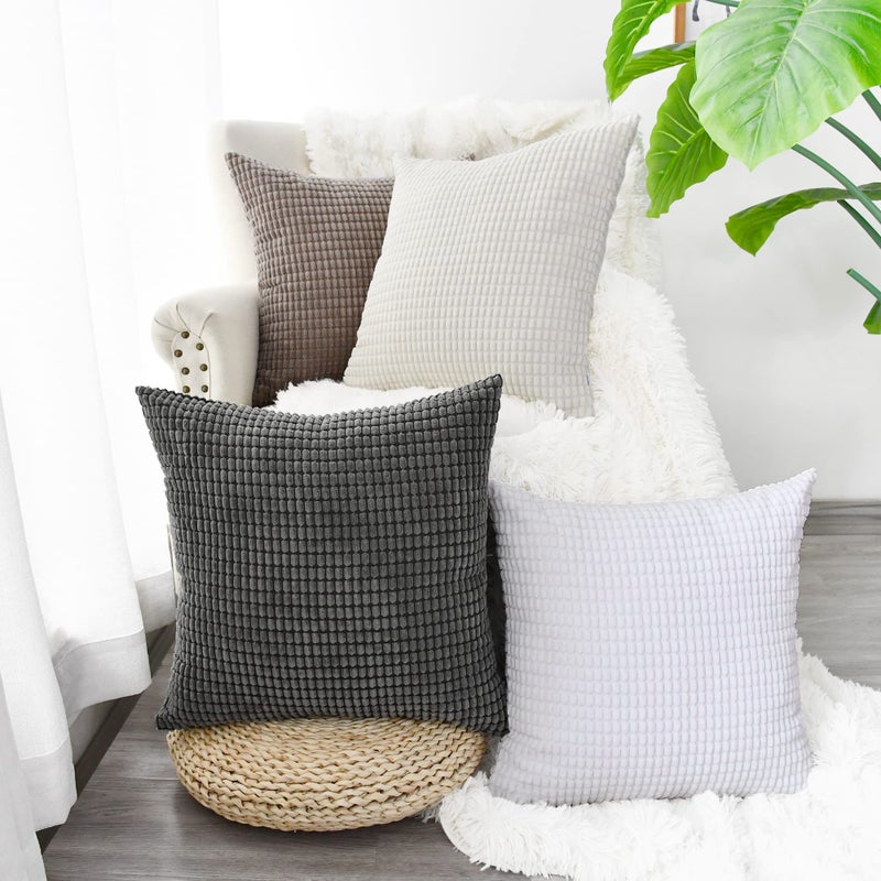 CaliTime Throw Pillow Covers Pack of 2 Comfy Corduroy Corn Striped Waffle Decorative Cushion Cases for Couch Sofa Bed Farmhouse 26 X 26 Inches Medium Grey - Image 4