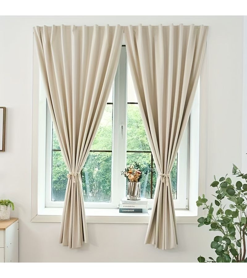 1pc Magic Tape Beige Color Blackout Curtains For Bedroom 96 Percent Blockout Living Room Kitchen Party Decor Easy To Install W70cmxH66 93inch - Image 4
