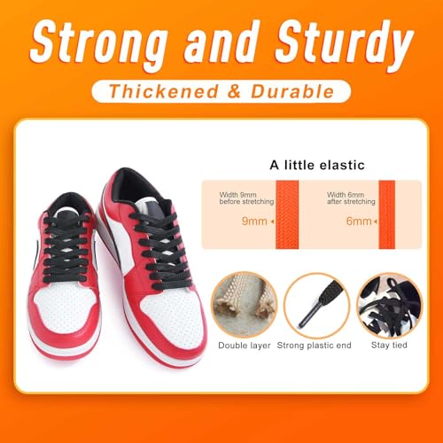 VSUDO Upgrade 50" Double Layer Weave Flat Shoelaces, 5/16" Wide Flat Shoe Laces for Adults & Kids Sneakers or Athletic Shoes [1Pair-Black-127CM] - Image 3