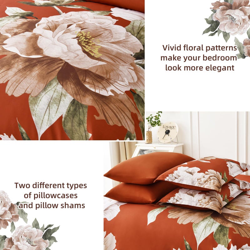 Dobuyly Burnt Orange Comforter Set Queen 7 Piece Bed in a Bag, Floral Printed on Terracotta Comforter Set with Sheets, Soft Microfiber Botanical Fall Bedding Set for All Season - Image 5