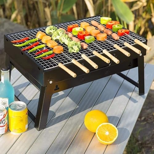 GTC Stellar Black Foldable Charcoal Barbeque Grill Set with 6 Skewers, 2 Spatulas & 1 Air Blower Portable Outdoor Grilling Kit for Camping, Hiking, Picnics & Travel (179-1, 179-14, 723-4, BBQ-65) - Image 2