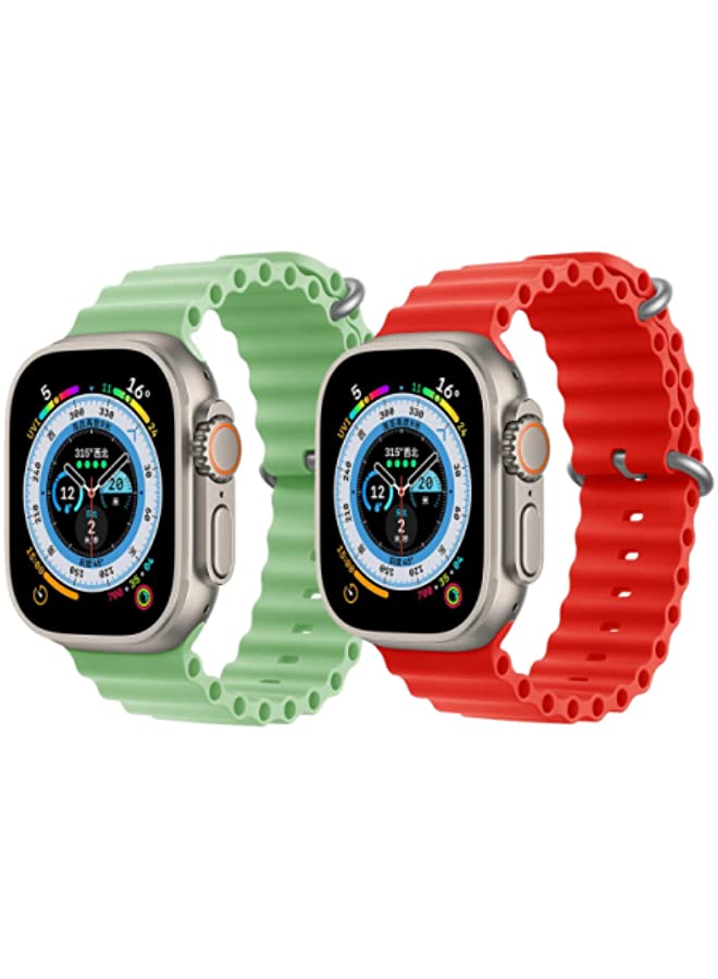 IAF Silicone Ocean Band Strap for Apple Watch 38/40/41mm Mint Green/Red Set of 2