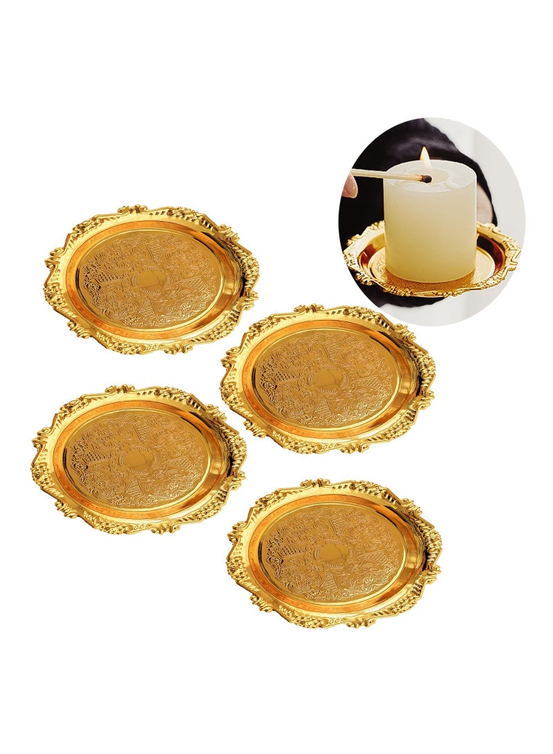 SYOSI ٤ قطع حوامل شمع ذهبية، أطباق شمع زخرفية، عروض حديدية للأضواء، زخارف لطاولة القهوة المنزلية، مركزات أنيقة، ديكور لطاولة أنيق، ملحقات الشموع لتناول الطعام وتزيين غرفة المعيشة، هدايا - Image 1