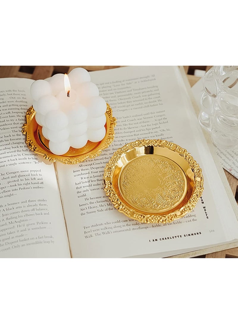 SYOSI ٤ قطع حوامل شمع ذهبية، أطباق شمع زخرفية، عروض حديدية للأضواء، زخارف لطاولة القهوة المنزلية، مركزات أنيقة، ديكور لطاولة أنيق، ملحقات الشموع لتناول الطعام وتزيين غرفة المعيشة، هدايا - Image 4