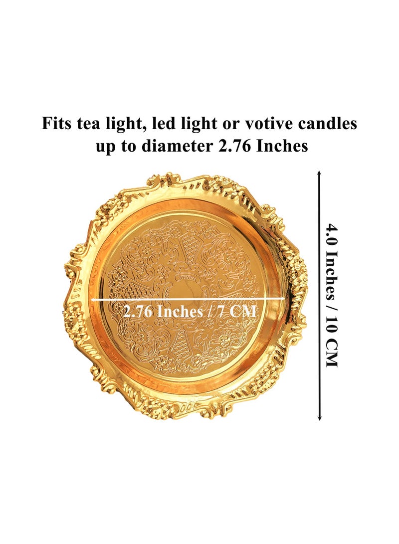 SYOSI ٤ قطع حوامل شمع ذهبية، أطباق شمع زخرفية، عروض حديدية للأضواء، زخارف لطاولة القهوة المنزلية، مركزات أنيقة، ديكور لطاولة أنيق، ملحقات الشموع لتناول الطعام وتزيين غرفة المعيشة، هدايا - Image 5