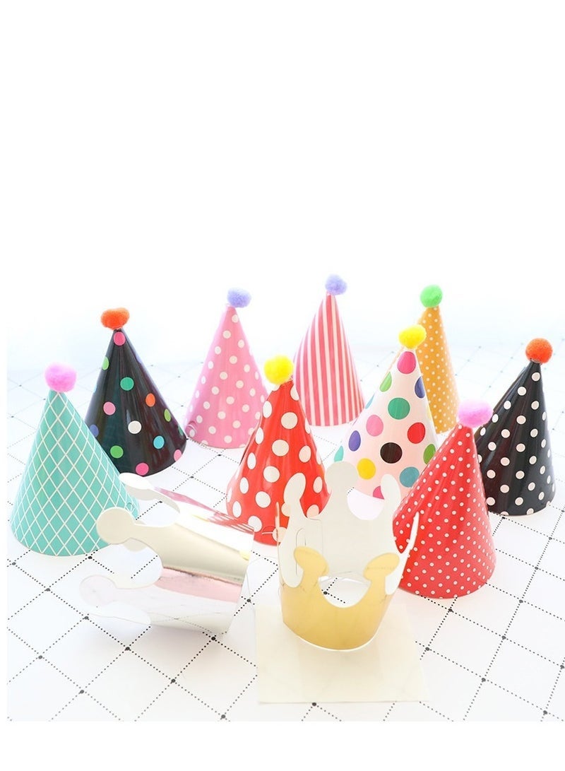 11pcs Birthday Party Cone Hats - Pompoms, Cute Cake Cone Birthday Paper Hats, Cute Crowns for Kids and Adults - Image 1