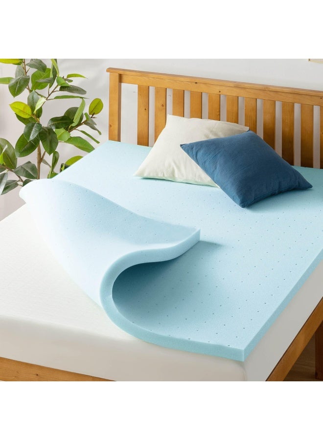 Best Price Mattress غطاء مرتبة من إسفنج الذاكرة مقاس 1.5 بوصة مزود بجل تبريد معتمد من Certipur US، أزرق مزدوج - Image 1