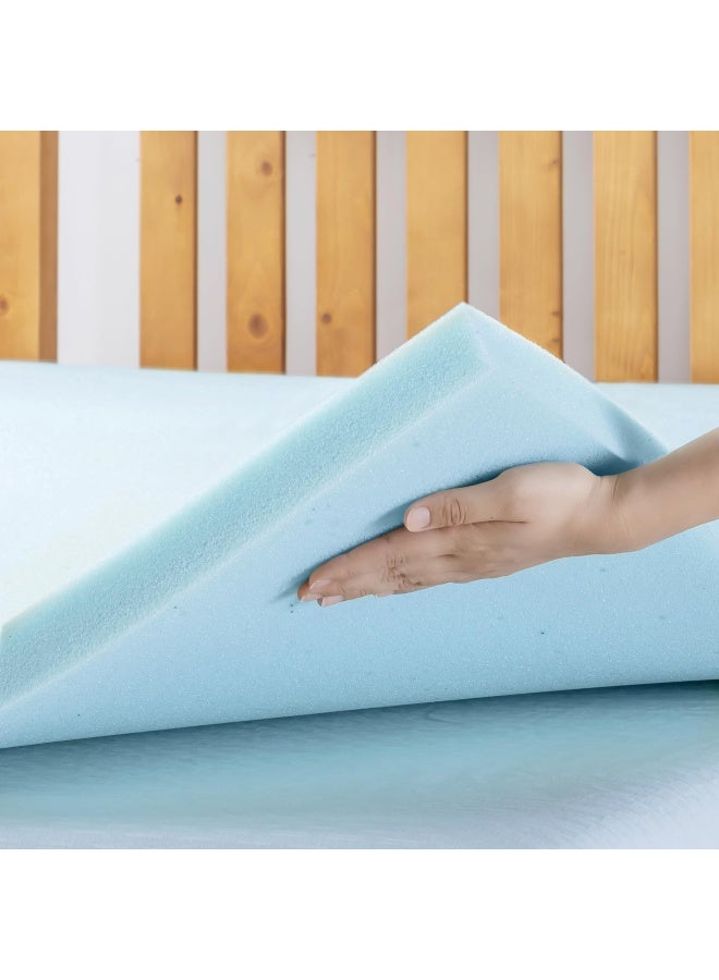 Best Price Mattress غطاء مرتبة من إسفنج الذاكرة مقاس 1.5 بوصة مزود بجل تبريد معتمد من Certipur US، أزرق مزدوج - Image 4