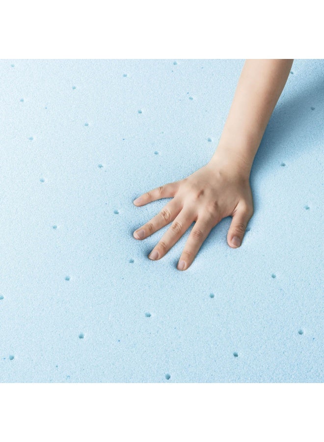 Best Price Mattress غطاء مرتبة من إسفنج الذاكرة مقاس 1.5 بوصة مزود بجل تبريد معتمد من Certipur US، أزرق مزدوج - Image 5