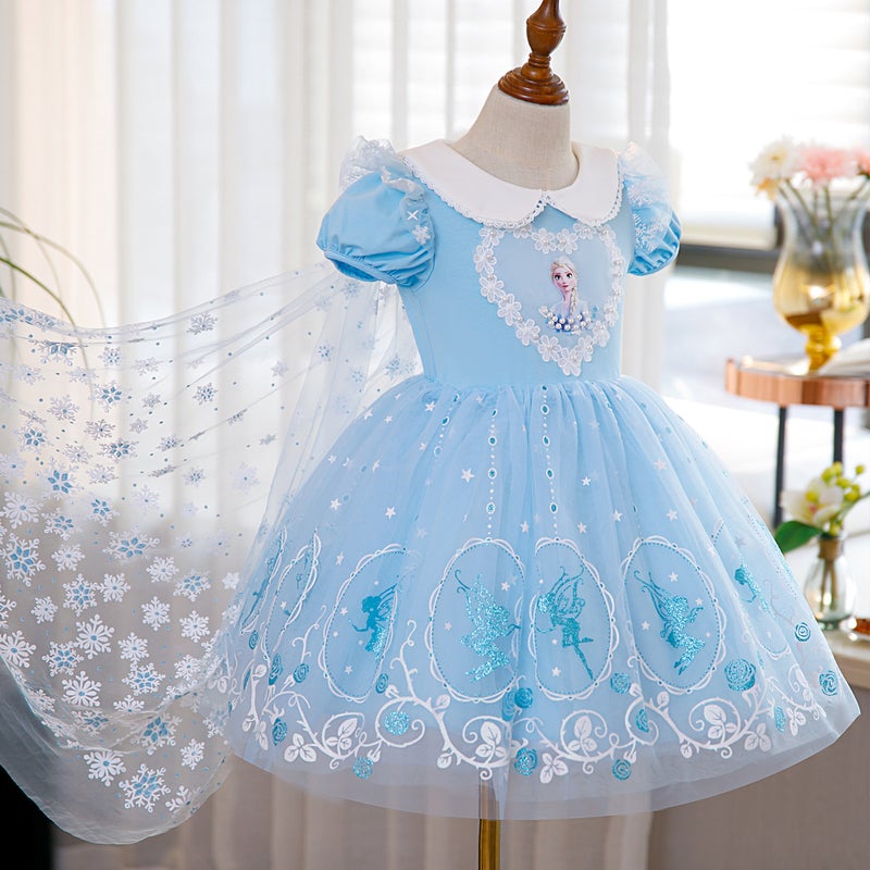 2023 Summer New Frozen Princess Aisha Dress Aisha Dress Short Sleeve Summer Love Yarn Dress - Image 1