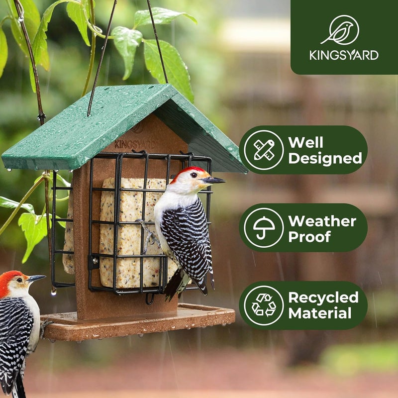 Kingsyard Recycled Plastic Suet Bird Feeder, Premium Birdfeeder with Double Suet Cake Cages, Durable & Weatherproof, Great for Attracting Wild Birds - Image 2