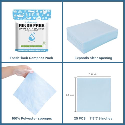 Lalamingo 8 Pack Disposable Rinse Free Bath Sponges, No Rinse Bathing Wipes for Adults, Soap Infused Dry Shower Wipes for Elderly, Bedridden, Camping, Post Surgery(200PCS) - Image 4