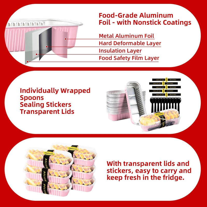 Orlashop 30 Pack Pink Disposable Rectangular Aluminum Foil Loaf Pans with Lids,6.8oz Mini Cake Pans for Baking, Loaf Baking Pans, Small Cake Container - Image 3
