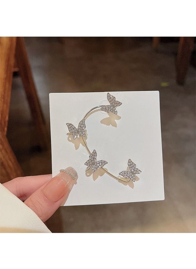 Unique 1 PairButterfly Ear Cuff Earrings for Women No Piercing Butterfly Ear Clip Wrap Around Fake Earrings Ear Wrap Crawler Rhinestone Wrap Earrings for Girls(Silvery )  - Image 3