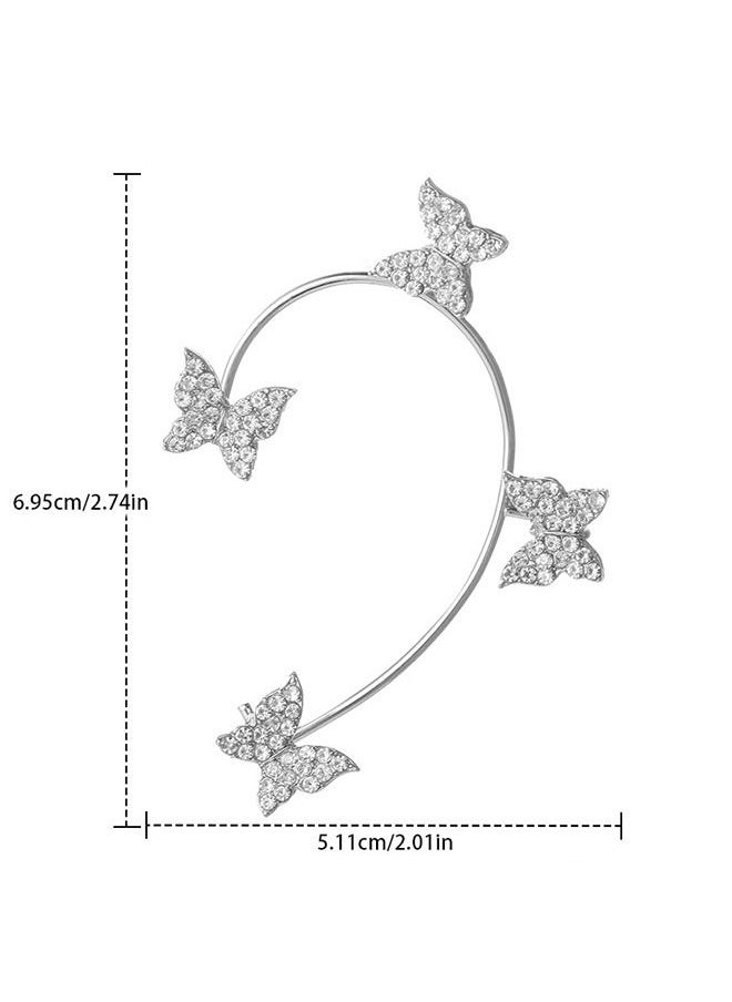 Unique 1 PairButterfly Ear Cuff Earrings for Women No Piercing Butterfly Ear Clip Wrap Around Fake Earrings Ear Wrap Crawler Rhinestone Wrap Earrings for Girls(Silvery )  - Image 2