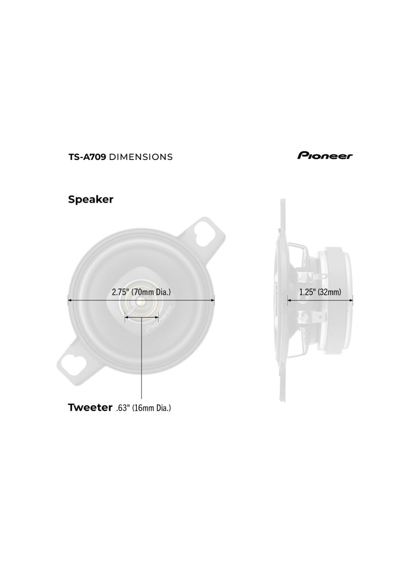 Pioneer - TS-A709 سلسلة A 2-3/4” 2-Way، 450 واط، مكبر صوت عالي التردد 16 مم – مكبر صوت محوري (زوج) - Image 1