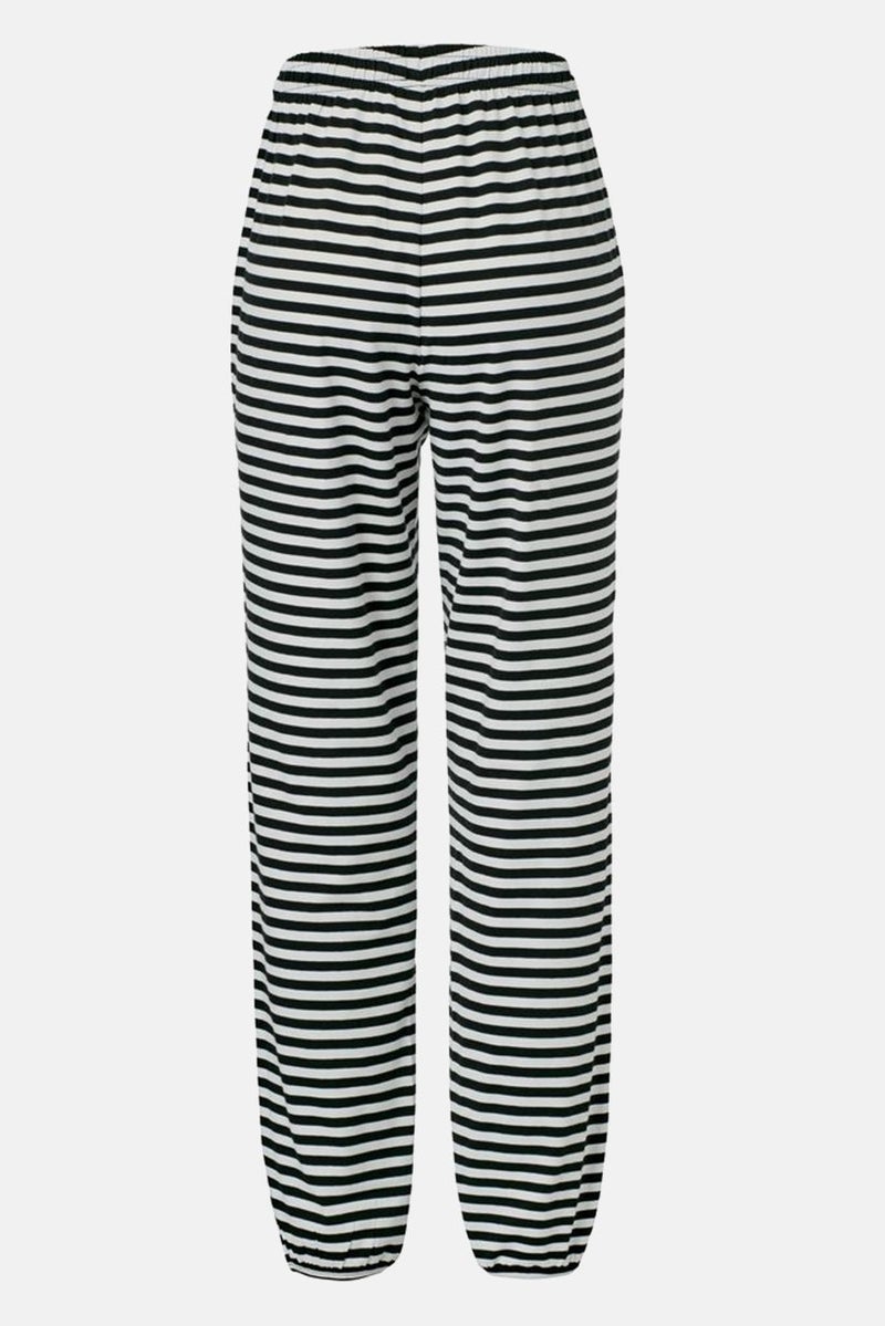 Tchibo Women Drawstring Stripe Pajama Pants, Black - Image 2