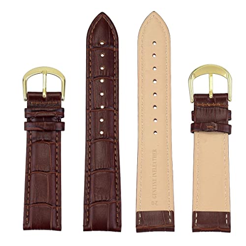 EACHE 18mm Croco Brown Leather Watch Bands, Classical Genuine Leather Watch Strap for Men Women Dark Brown With Gold Buckle - Image 3