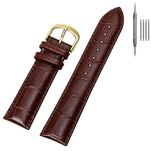 EACHE 18mm Croco Brown Leather Watch Bands, Classical Genuine Leather Watch Strap for Men Women Dark Brown With Gold Buckle - Image 1