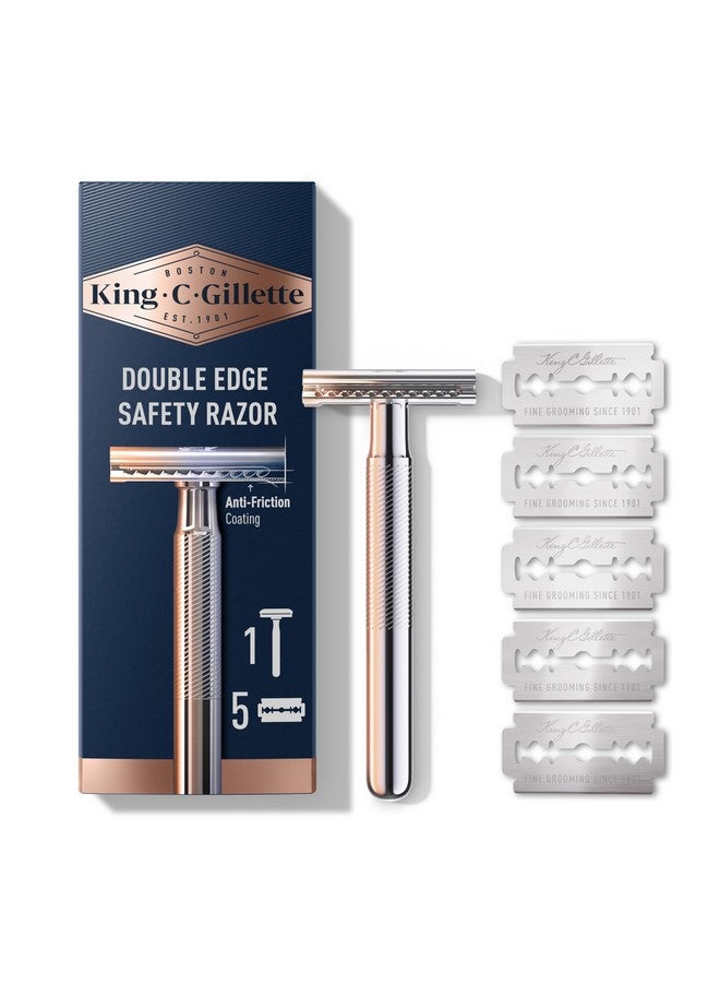 King C. Gillette Safety Razor with Chrome Plated Handle and 5 Platinum Coated Double Edge Safety Razor Blade Refills - Image 1