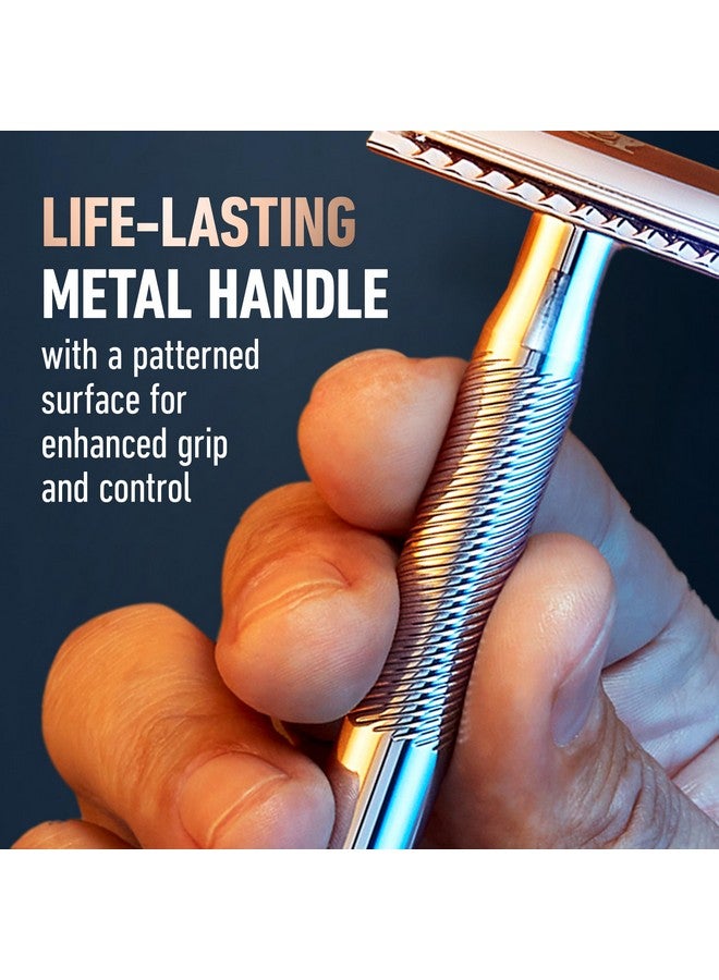 King C. Gillette Safety Razor with Chrome Plated Handle and 5 Platinum Coated Double Edge Safety Razor Blade Refills - Image 4