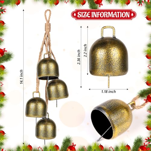 ALDMIO Vintage Brass Bells - Hanging Gold Christmas Bells for Mantle, Garland, Wreath - Image 3